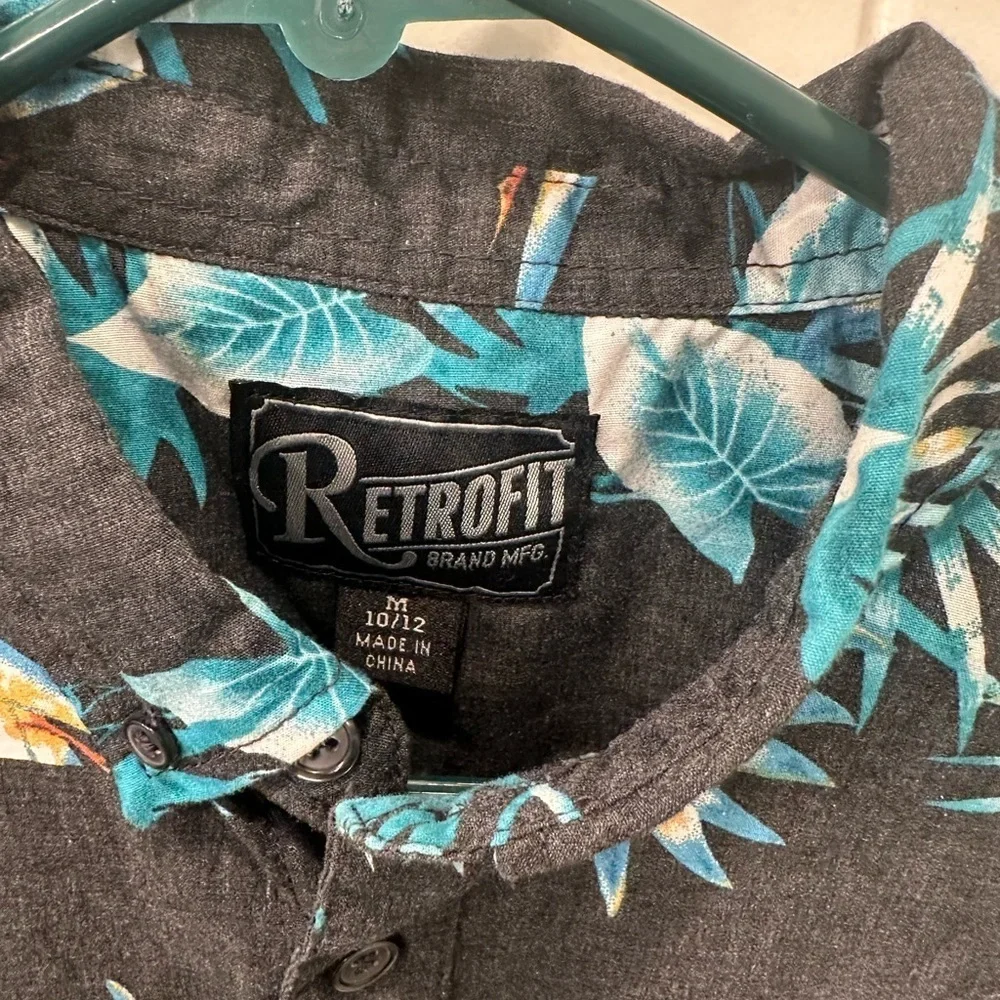Retrofit Boys Tropical Print Shirt - Black and Blue M 10/12